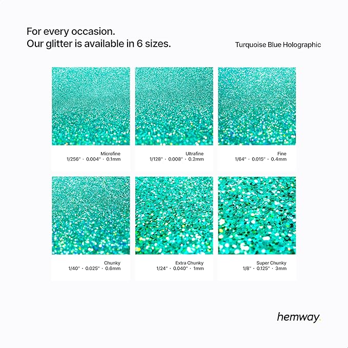 Hemway Polyurethane & Epoxy Resin Glitter 100g / 3.5oz Metallic Crystal Flake Additive for Flooring Jewelry Tumblers Glass Pigment - Chunky (1/40" 0.025" 0.6mm) - Turquoise Blue Holographic