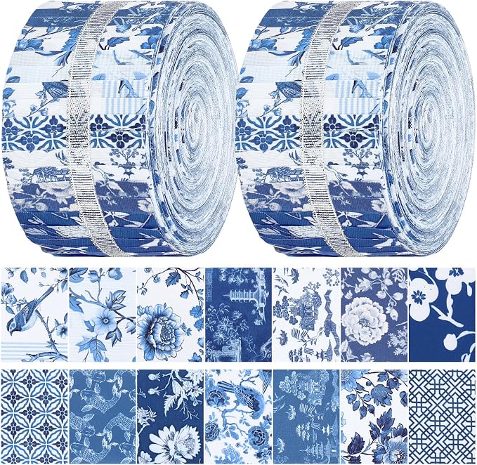 Hosuly 40 Pcs Blue and White Floral Jelly Fabric by Hosuly