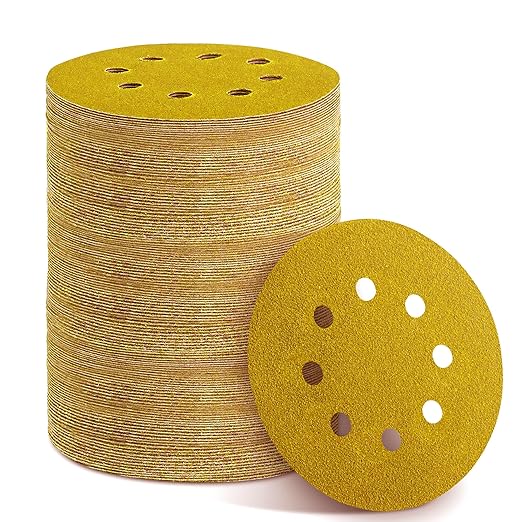 150PCS 40 Grit Gold Sanding Discs, 5-Inch 8-Hole Sandpaper for Random Orbital Sander, for Automotive or Woodworking