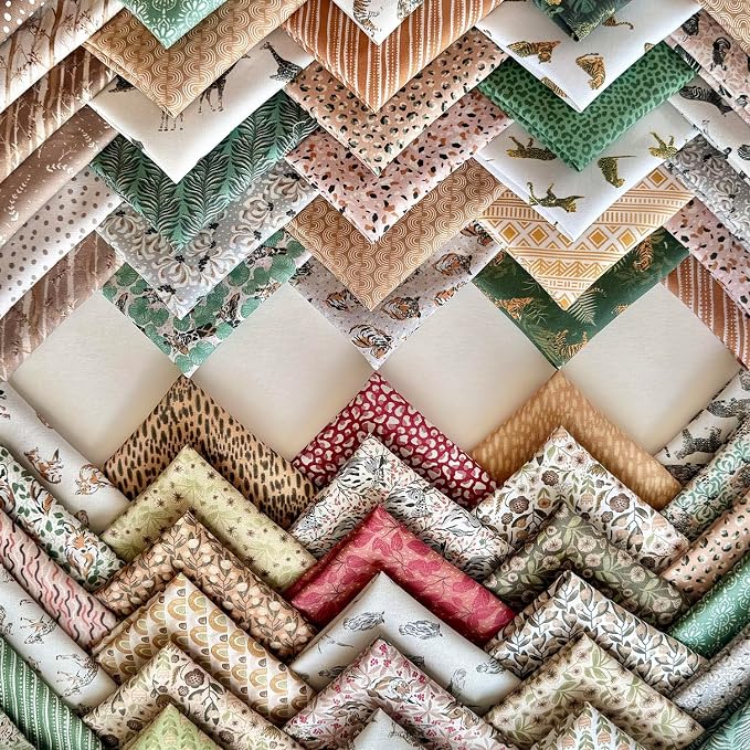 60-Piece Neutral Nature Patchwork Cotton Fabric Squares – 8×8 inch, 100% Cotton - Image 2