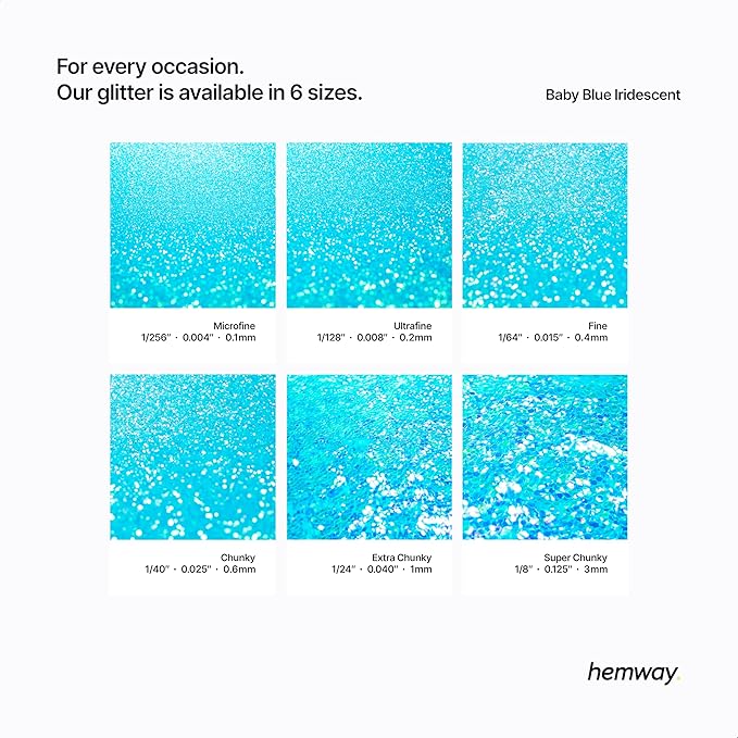 Hemway Polyurethane & Epoxy Resin Glitter 100g / 3.5oz Metallic Crystal Flake Additive for Flooring Jewelry Tumblers Glass Pigment - Fine (1/64" 0.015" 0.4mm) - Baby Blue Iridescent