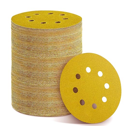 150PCS 240 Grit Gold Sanding Discs, 5-Inch 8-Hole Sandpaper for Random Orbital Sander, for Automotive or Woodworking