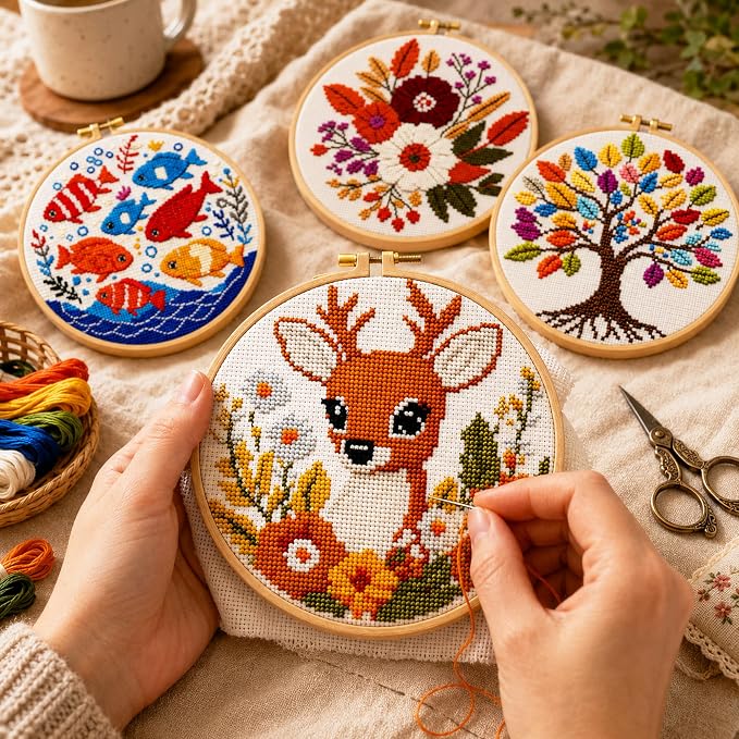 Zhenqing 4 Pack Nature Stamped Cross Stitch Kit - Image 3