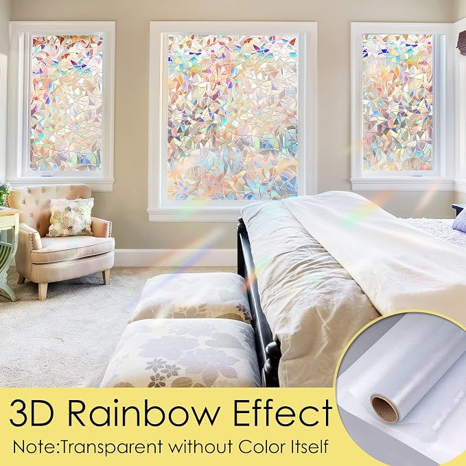 STATINT Stained Glass Window Privacy Film, UV Blocking Window Clings, Rainbow - Image 2