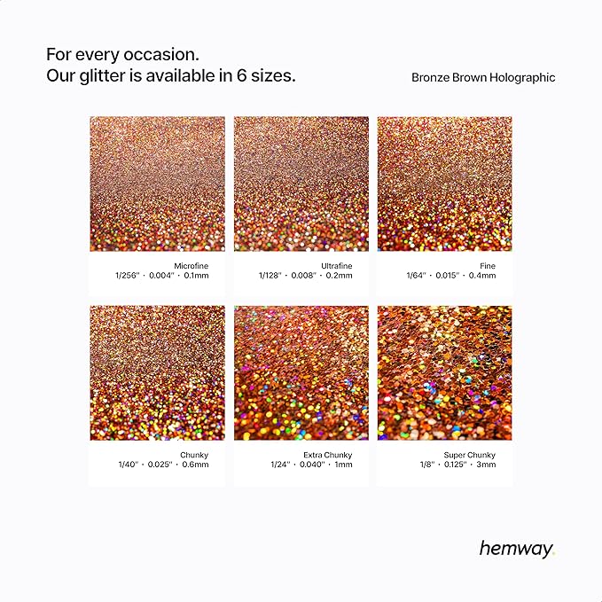 Hemway Polyurethane & Epoxy Resin Glitter 100g / 3.5oz Metallic Crystal Flake Additive for Flooring Jewelry Tumblers Glass Pigment - Chunky (1/40" 0.025" 0.6mm) - Bronze Brown Holographic
