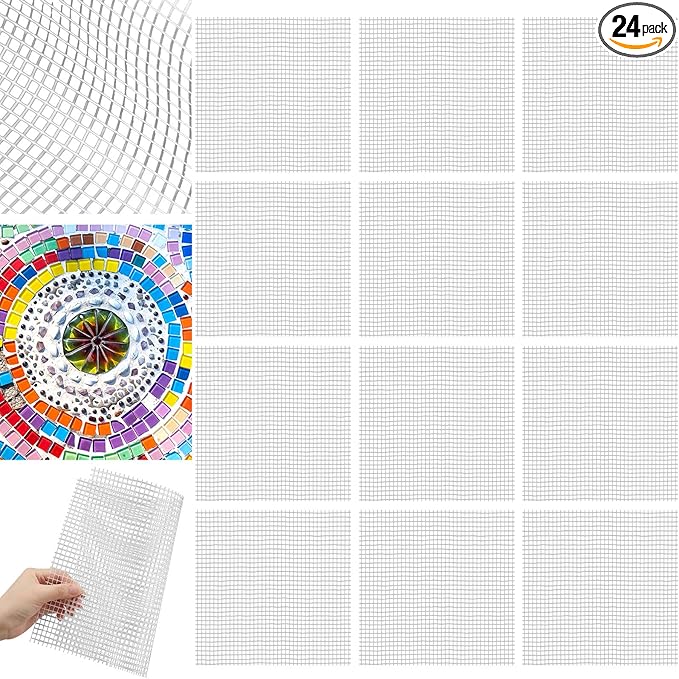 24 Set 12 x 12 Mosaic Mesh for Back Mounted Tile Fiberglass Mosaic Mesh Backing Boast for Tile Installation Supplies Tools (Non Sticky)