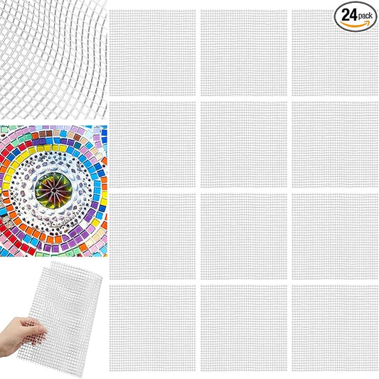 24 Set 12 x 12 Mosaic Mesh for Back Mounted Tile Fiberglass Mosaic Mesh Backing Boast for Tile Installation Supplies Tools (Non Sticky)