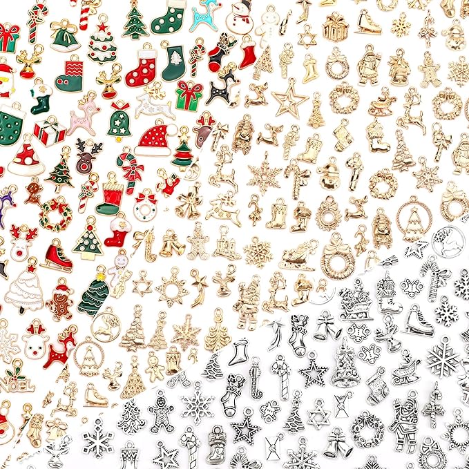 SANNIX 350Pcs Christmas Charms, Xmas Enamel Charms Mixed Bulk Antique Gold by SANNIX