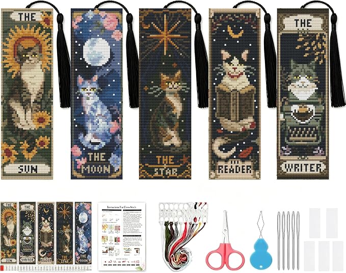 NEGEKFKX 5 Pcs Tarot Cross Stitch Bookmark Kit by NEGEKFKX