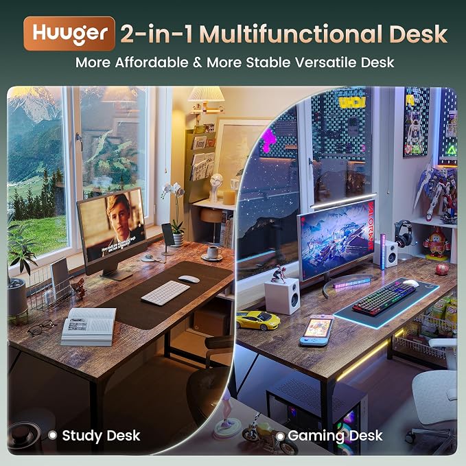 Huuger Computer Desk, 55 Inch Home Office Desk, Gaming Writing Work from Home - Image 3