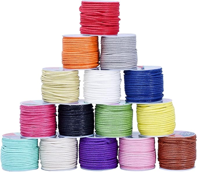 Mandala Crafts 2mm 11 X 15 Yards Assorted Cotton Waxed Cord for Jewelry Making Bracelet Cord Waxed String - Beading String Thread Jewelry Cords for Necklaces String