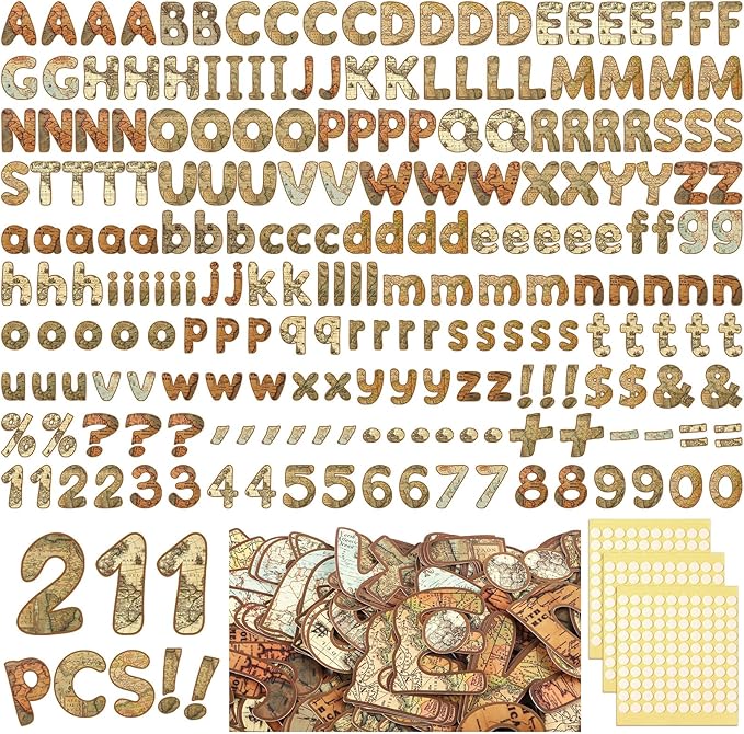 221 Pcs Bulletin Board Letters Round Alphabet Number Punctuation Symbol Combo Letter Cutouts Classroom Decoration for School Classroom Chalkboard Poster Board(World Map Round)