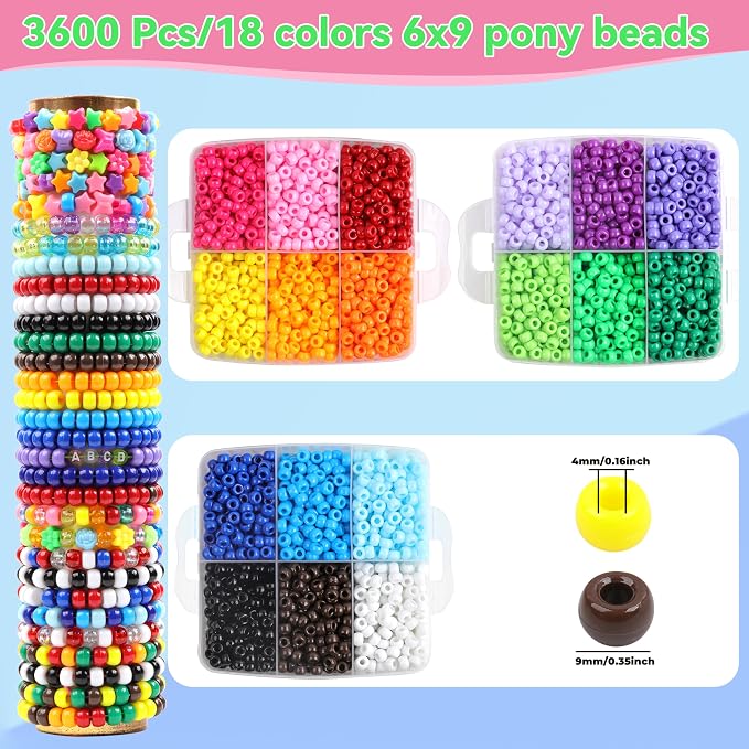 Pony Beads for Bracelets 3600 Pcs Plastic Beads for Friendship Bracelets - Image 2