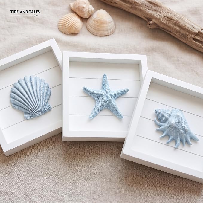 TideAndTales Blue Seashells and Starfish Coastal 3D Wall Art, Beach Wall Decor - Image 9