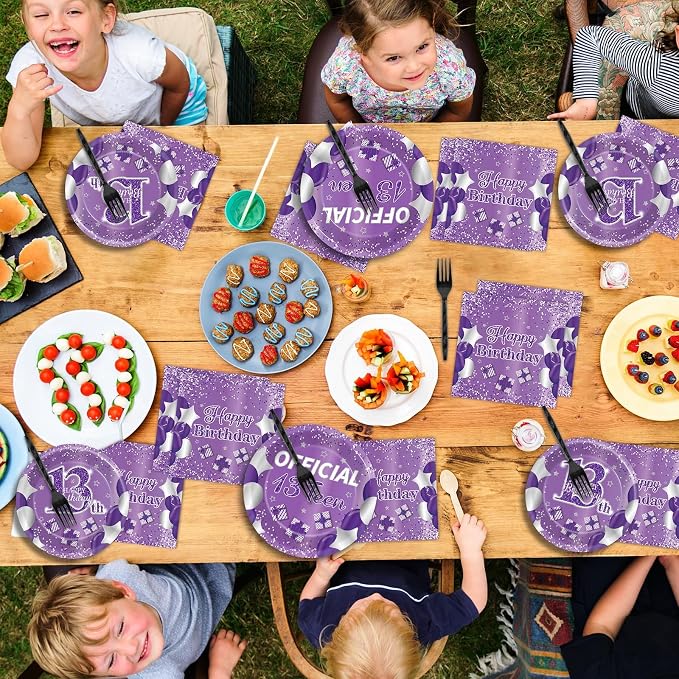 Qyeahkj 100 Pcs Purple Official Teen Birthday Decor 13th Birthday Plates - Image 6