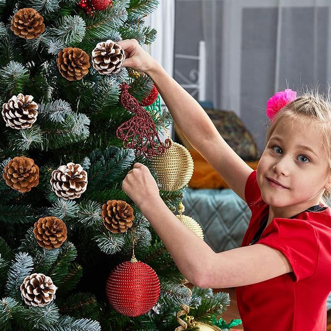 Fovths 24 Pieces Christmas Pine Cones Pick Pinecones Ornament Christmas Tree Decoration 2.4-3.1 Inches Pine Cones for Home Party Christmas Crafts (White, Natural)