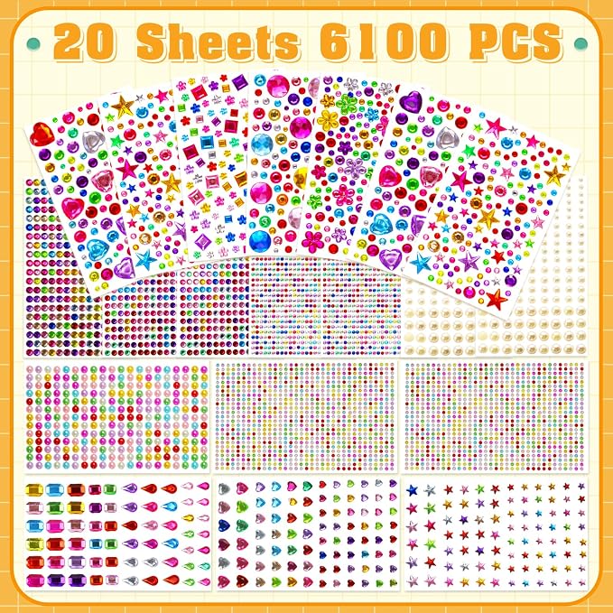 6100 PCS Gem Stickers, Self-Adhesive Rhinestone Stickers, 20 Sheets Colorful - Image 3