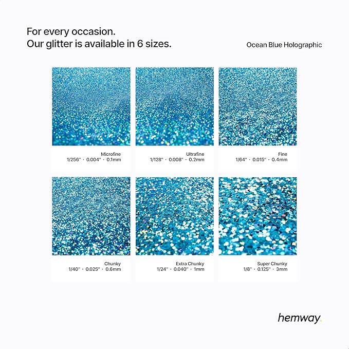 Hemway Polyurethane & Epoxy Resin Glitter 100g / 3.5oz Metallic Crystal Flake Additive for Flooring Jewelry Tumblers Glass Pigment - Ultrafine (1/128" 0.008" 0.2mm) - Ocean Blue Holographic