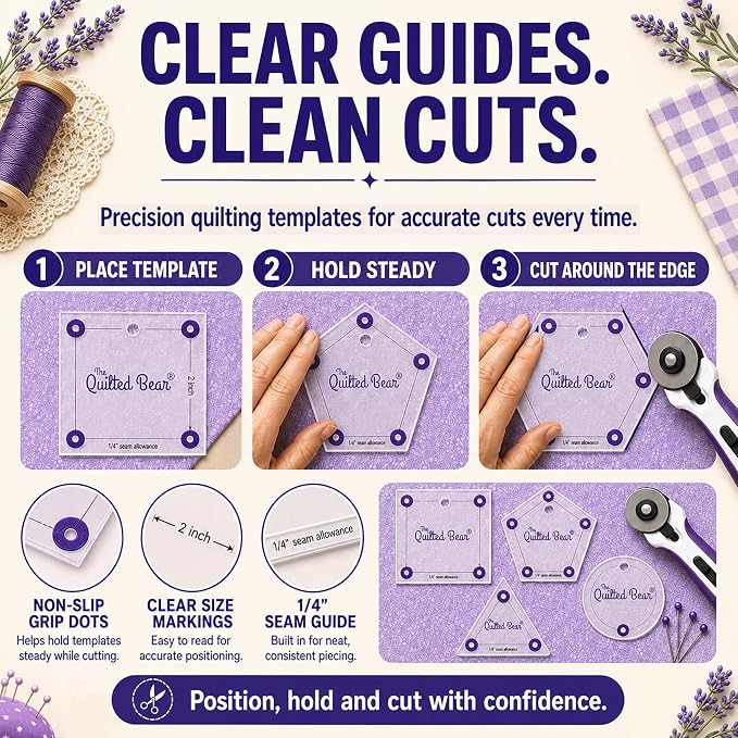 The Quilted Bear Circle Quilting Templates – 8 Clear Non-Slip Acrylic Quilt - Image 7