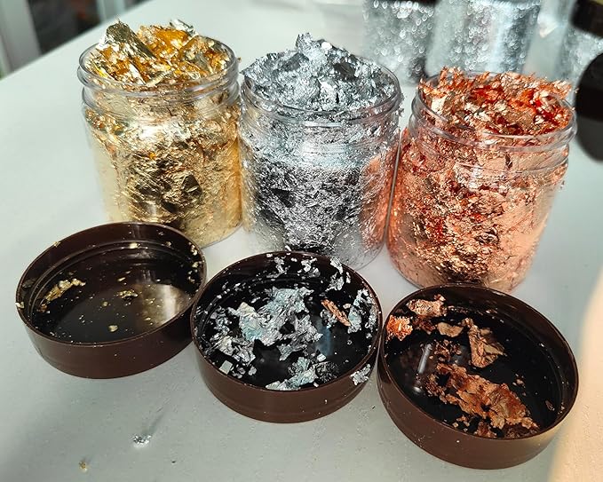 Gilding Flakes,Gold Foil Flakes for Resin,Blue Red Purple Pink Metallic Foil Flakes for Resin Jewelry Making,Nails,Painting Art,Crafts and Slime (Imitation Gold +Silver+Copper)