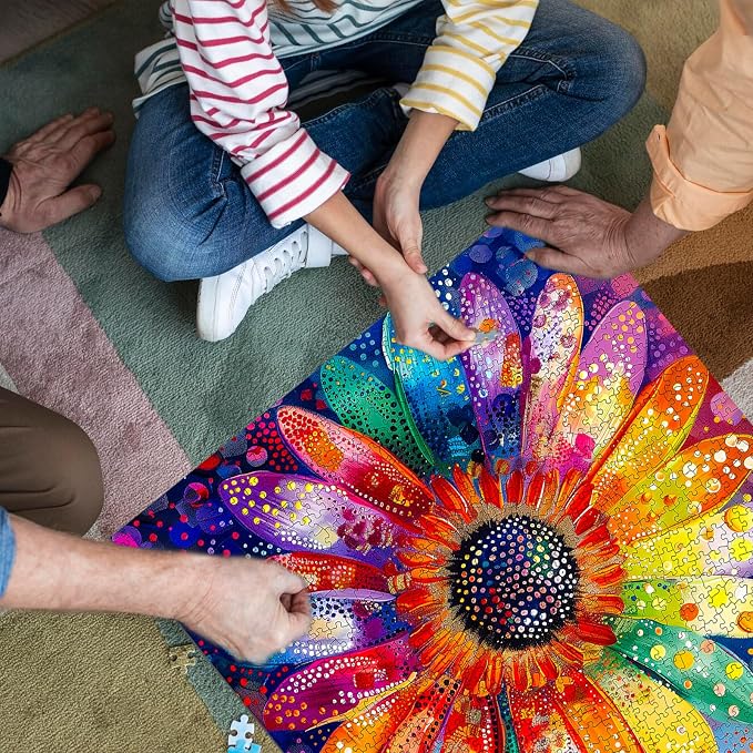 Bgraamiens Puzzle-Colorful Rainbow Pointillisme Gerbera Flower Jigsaw Puzzle - Image 6