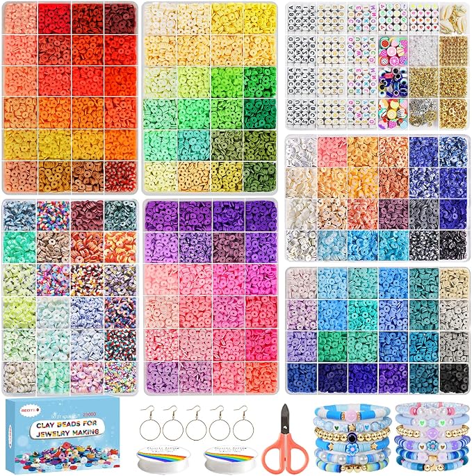 Redtwo 23000 Pcs 144 Colors Clay Beads Bracelet Making Kit | 7 Boxes Flat by Redtwo