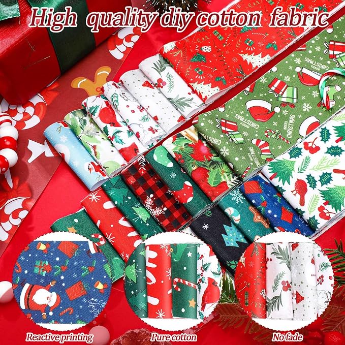 Hosuly 40 Pcs Christmas Fabric Jelly Fabric Quilting Patchwork Roll Red and - Image 3