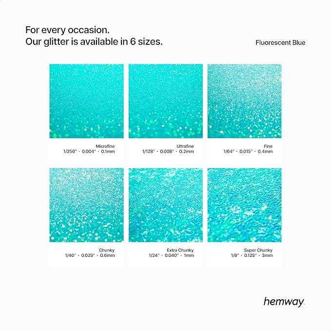 Hemway Polyurethane & Epoxy Resin Glitter 100g / 3.5oz Metallic Crystal Flake Additive for Flooring Jewelry Tumblers Glass Pigment - Microfine (1/256" 0.004" 0.1mm) - Fluorescent Blue
