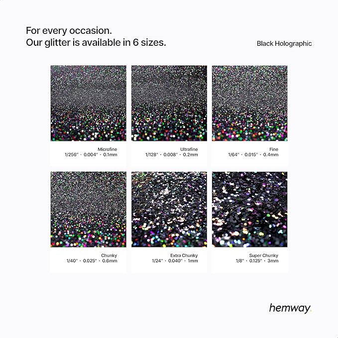 Hemway Polyurethane & Epoxy Resin Glitter 100g / 3.5oz Metallic Crystal Flake Additive for Flooring Jewelry Tumblers Glass Pigment - Chunky (1/40" 0.025" 0.6mm) - Black Holographic