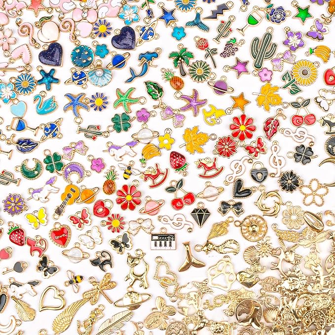 Sistenia 360Pcs Charms for Jewelry Making, Mixed Color Gold Metal Enamel Charms by Sistenia