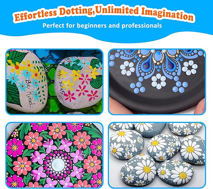 GEOCCI Flower Petal Tools for Dot Painting，50 Petal Shapes Dotting Tool，Mandala Dot Art Tools for Rocks，Embosssing Tools for Painting Dots （Pink）