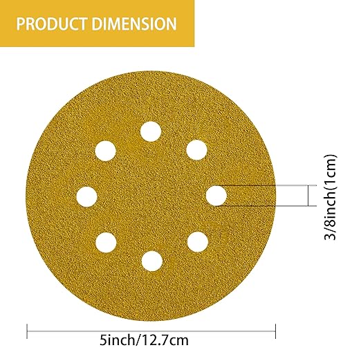 150PCS 60 Grit Gold Sanding Discs, 5-Inch 8-Hole Sandpaper for Random Orbital Sander,for Automotive or Woodworking