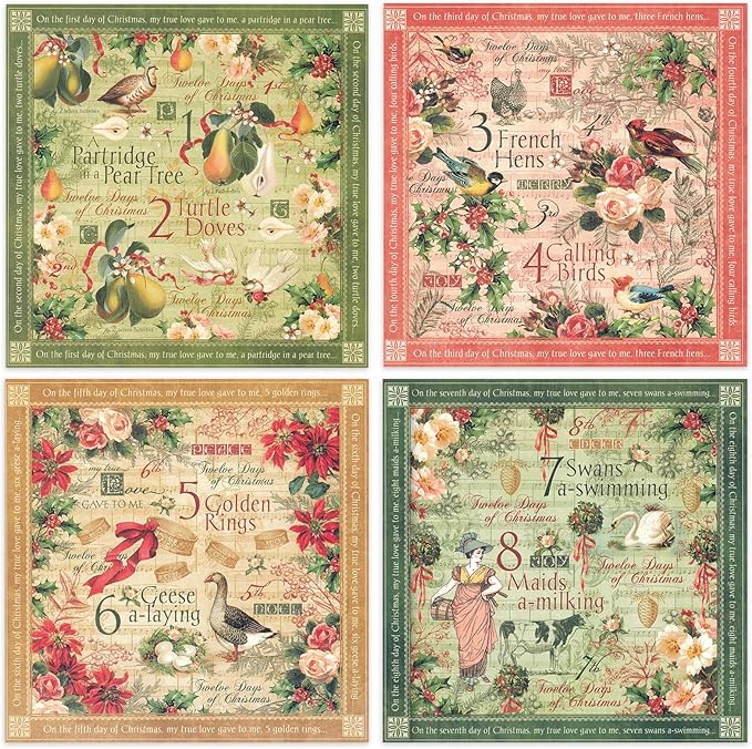 24 Sheets 12 Designs Scrapbook Paper Pad,6"×6” Single-Sided Decopodge Craft Cardstock Paper,Scrapbooking DIY Decorative Background Cardmaking Supplies.Carols