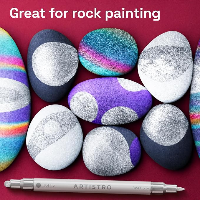ARTISTRO 12 Silver Dual-Tip Acrylic Paint Markers – Paint Pens Set - Image 7