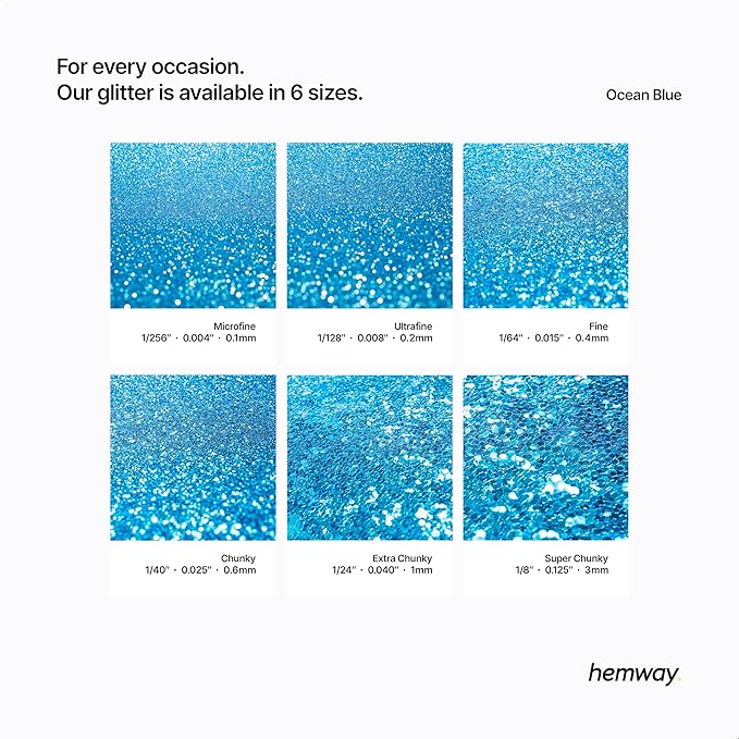 Hemway Polyurethane & Epoxy Resin Glitter 100g / 3.5oz Metallic Crystal Flake Additive for Flooring Jewelry Tumblers Glass Pigment - Chunky (1/40" 0.025" 0.6mm) - Ocean Blue