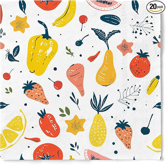 20 pcs Premium Designer Paper Napkins, 3-Ply 6.5x6.5-inches Disposable Decorative Paper Guest White Floral Napkin for Wedding Birthday Anniversary Lunch Dinner Party Baby Shower
