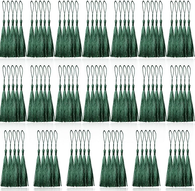 100 Pcs Dark Green Mini Tassels 13cm/5 Inch by CREATRILL