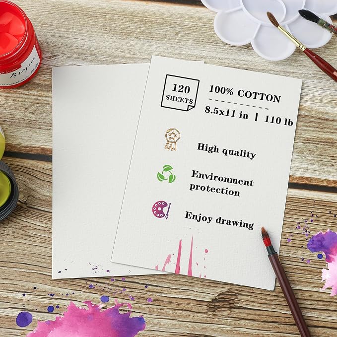 Silunkia 120 Sheets 100% Cotton Watercolor Paper 8.5 x 11 - Image 3