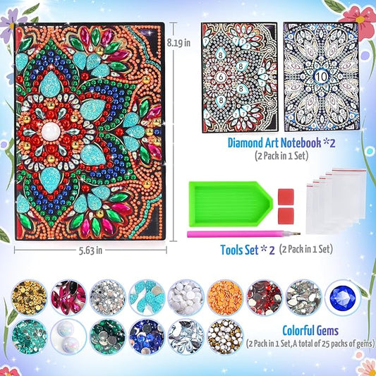 Micaracy Craft Kits for Kids Age 6-8-9-10, Presents for 5 7 11 12 Year Old Girls Notebook Diamond Art Painting Kit Arts and Crafts for Kids Toys for 5-10 Year Old Girl Gifts Diary (2 pcs)