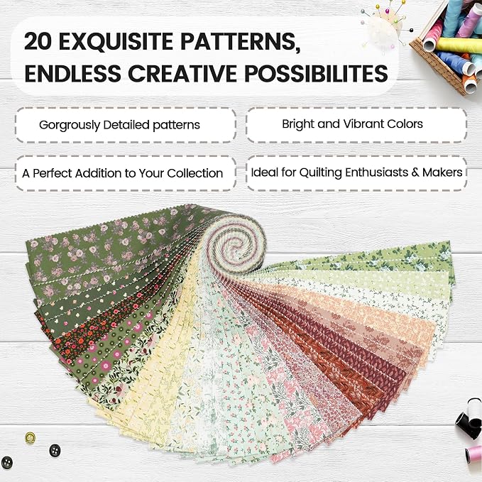 Craftido-20 Options-100% Cotton Jelly Roll Fabric Precut Strips - Image 3