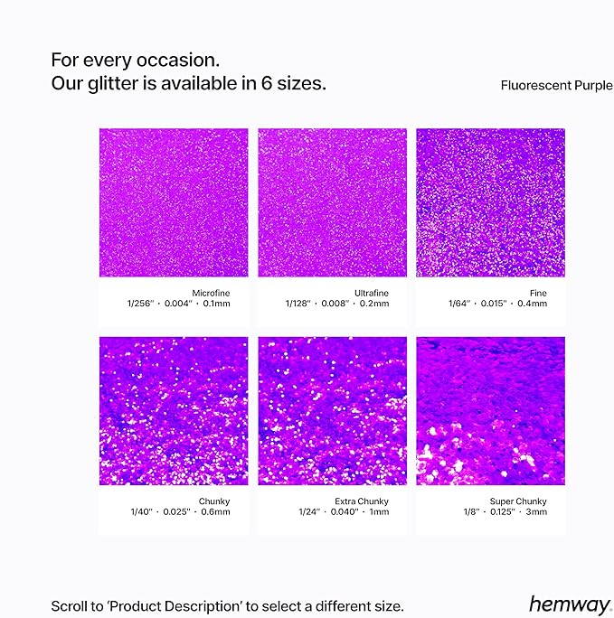 Hemway Polyurethane & Epoxy Resin Glitter 100g / 3.5oz Metallic Crystal Flake Additive for Flooring Jewelry Tumblers Glass Pigment - Ultrafine (1/128" 0.008" 0.2mm) - Fluorescent Purple