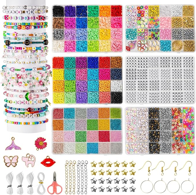 Goldwise Friendship Bracelet Kit, Clay Beads, 7 Styles Letter Beads, Variety of by Goldwise