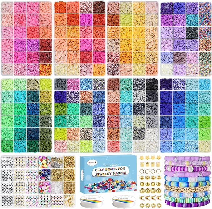 Redtwo 28000 Pcs 192 Colors Clay Beads Bracelet Making Kit | 9-Box Flat Polymer by Redtwo