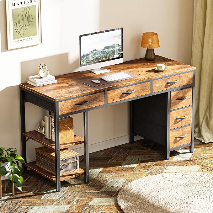 Huuger Computer Desk with 6 Drawers, Office Desk with Shelves, Reversible - Image 8