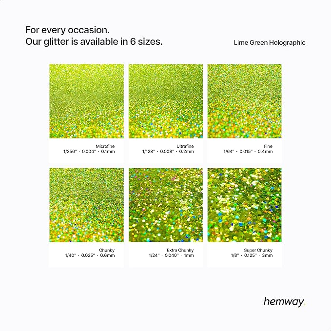 Hemway Polyurethane & Epoxy Resin Glitter 100g / 3.5oz Metallic Crystal Flake Additive for Flooring Jewelry Tumblers Glass Pigment - Microfine (1/256" 0.004" 0.1mm) - Lime Green Holographic