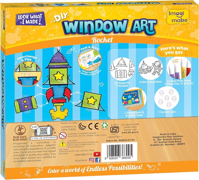 Imagimake Window Art Rocket | Low Mess Suncatcher Kit | 16 Pieces Glass - Image 8