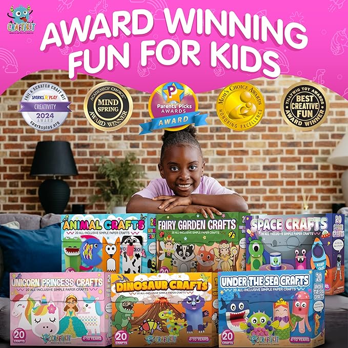 Craftikit® 20 Award-Winning Dinosaur Crafts for Kids - Award-Winning All-Inclusive Fun Dinosaur Crafts for Kids Ages 3-5, Organized Toddler Craft Kit