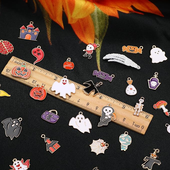 SANNIX 110Pcs Halloween Charms Gold Enamel Jewelry Making Charms - Image 3