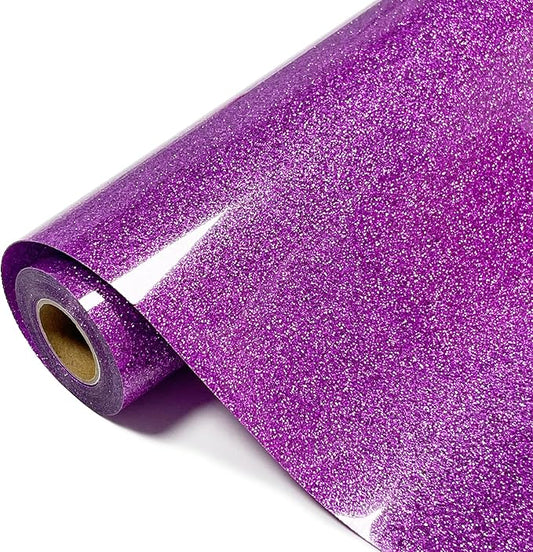 Glitter HTV Heat Transfer Vinyl Rolls- 10" x 8ft. Glitter HTV for Shirts. Iron on Vinyl and Heat Transfer Vinyl for All Cutters Machines. Easy to Cut & Weed Heat Vinyl Designs (Purple)