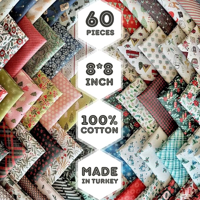 Cozy Patchwork Cotton Fabric Bundle – 60 Pre-Cut Squares, 100% Cotton 140 GSM - Image 2